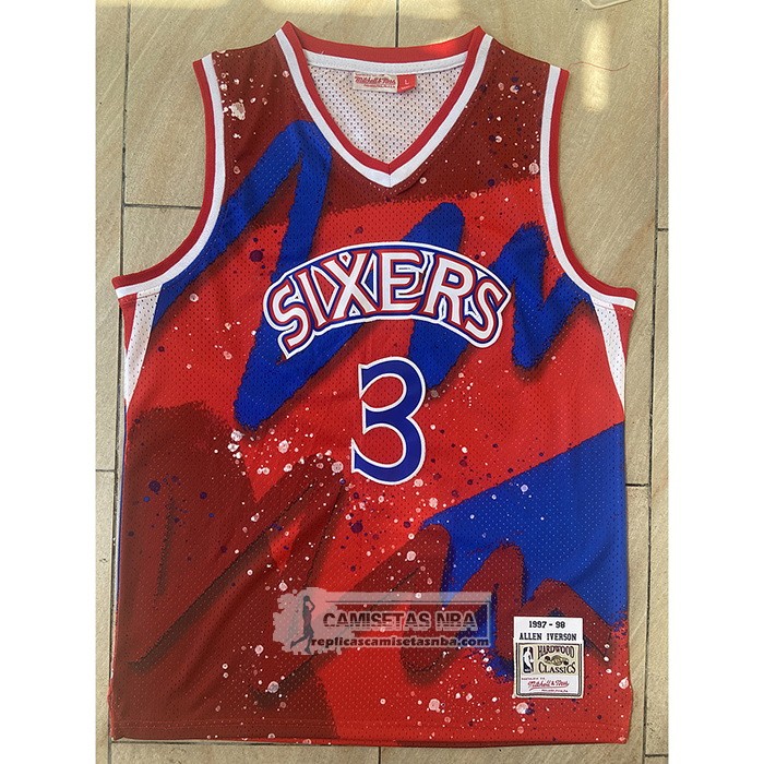 Camiseta Philadelphia 76ers Allen Iverson NO 3 Mitchel & Ness 1997-98 Rojo